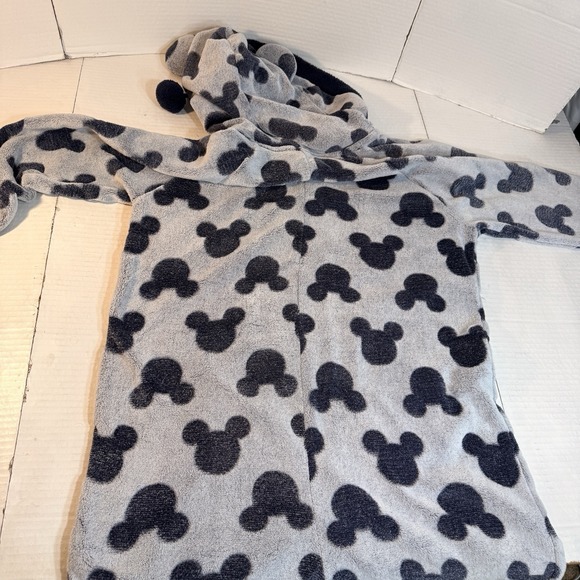 Disney Mickey Mouse Adult L One Piece Pajamas Hooded Fleece Zip Jumpsuit Blue - Picture 11 of 14